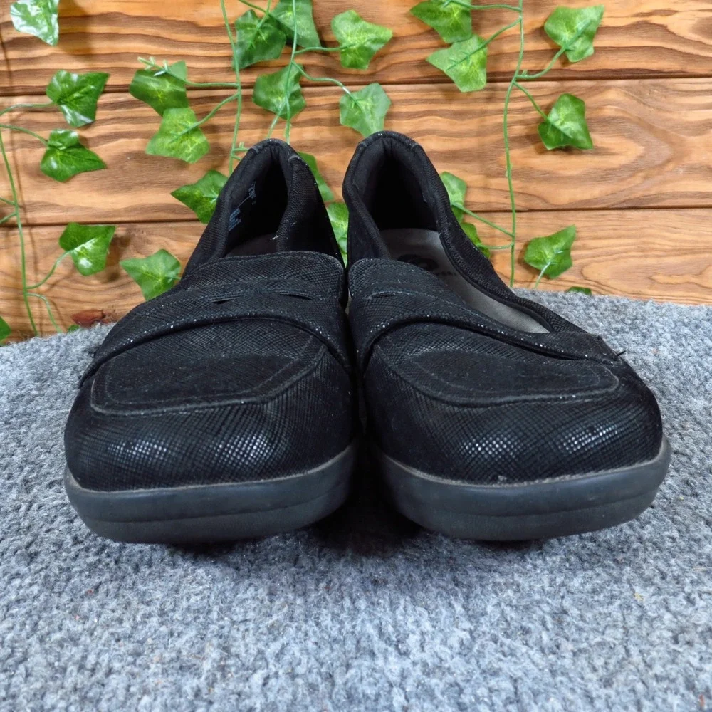 Clarks Ayla Form Womens Penny Loafer Sz 9 Comfort Walking Black Shimmer Textile